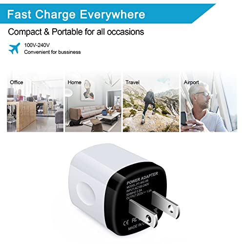 Charging Block,Charger Box,5Pack Travel Single Port USB Wall Charger Brick Cubes for iPhone 15/14/13/12/X/8/8 Plus/7/6S,Samsung Galaxy S24 S23 S22 A14 S10e S10 S9 S8/S7/S6/Note 9/8,LG G8 G7,Moto