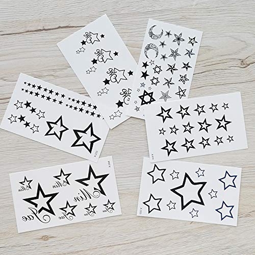 Yesallwas Cute Black Moon Sky Stars Temporary Tattoo for Women Body Kids 6 sheet Waterproof Art Fake Tattoo Stickers