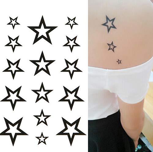 Yesallwas Cute Black Moon Sky Stars Temporary Tattoo for Women Body Kids 6 sheet Waterproof Art Fake Tattoo Stickers