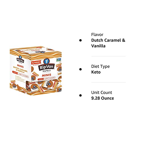 Rip Van Wafels Dutch Caramel Mini Stroopwafels - Low Carb Snacks (3g Net Carbs) - Non GMO Snack - Keto Friendly - Office Snacks - Low Calorie Snack (37 Calories) - Low Sugar (1g) - 32 Pack