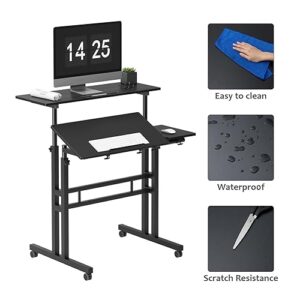 soges Mobile Laptop Sit-Stand Desk, Height Adjustable Standing Tiltable Top Desk, 31.5 inch Stand Up Computer Desk for Home Office, Small Rolling Desk for Small Space, Black ZS-101-2BK