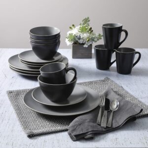 Gibson Soho Lounge Soho Lounge Matte Dinnerware Set, Service for 4 (16pcs), Two-Tone Grey