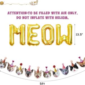 Bessmoso Funny Cat Party Garland Meow Letter Balloons Cats Faces with Party Hats Banner Kitten Bunting Photo Props for Cat Theme Birthday Party Pet Adoption Party Supplies