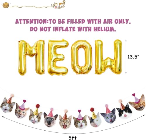 Bessmoso Funny Cat Party Garland Meow Letter Balloons Cats Faces with Party Hats Banner Kitten Bunting Photo Props for Cat Theme Birthday Party Pet Adoption Party Supplies