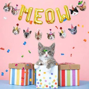 Bessmoso Funny Cat Party Garland Meow Letter Balloons Cats Faces with Party Hats Banner Kitten Bunting Photo Props for Cat Theme Birthday Party Pet Adoption Party Supplies