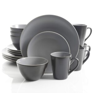 Gibson Soho Lounge Soho Lounge Matte Dinnerware Set, Service for 4 (16pcs), Two-Tone Grey