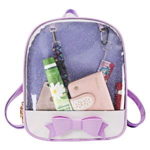 pg6 ff1 candy leather bow backpack clear beach girls bag ita bag, purple, one size