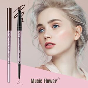 Music Flower Double Ended Eyebrow Pencil, Waterproof Natural Brow Enhancing Pen, Long lasting Eye Makeup, Pack of 1, Dark Brown