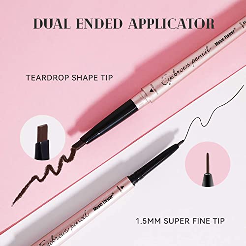 Music Flower Double Ended Eyebrow Pencil, Waterproof Natural Brow Enhancing Pen, Long lasting Eye Makeup, Pack of 1, Dark Brown