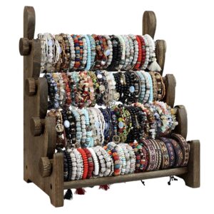 topnew 4 tier wooden bracelet holder, bangle watch necklace display storage jewelry holder stand display organizer, brown 4 tier wooden bracelet holder