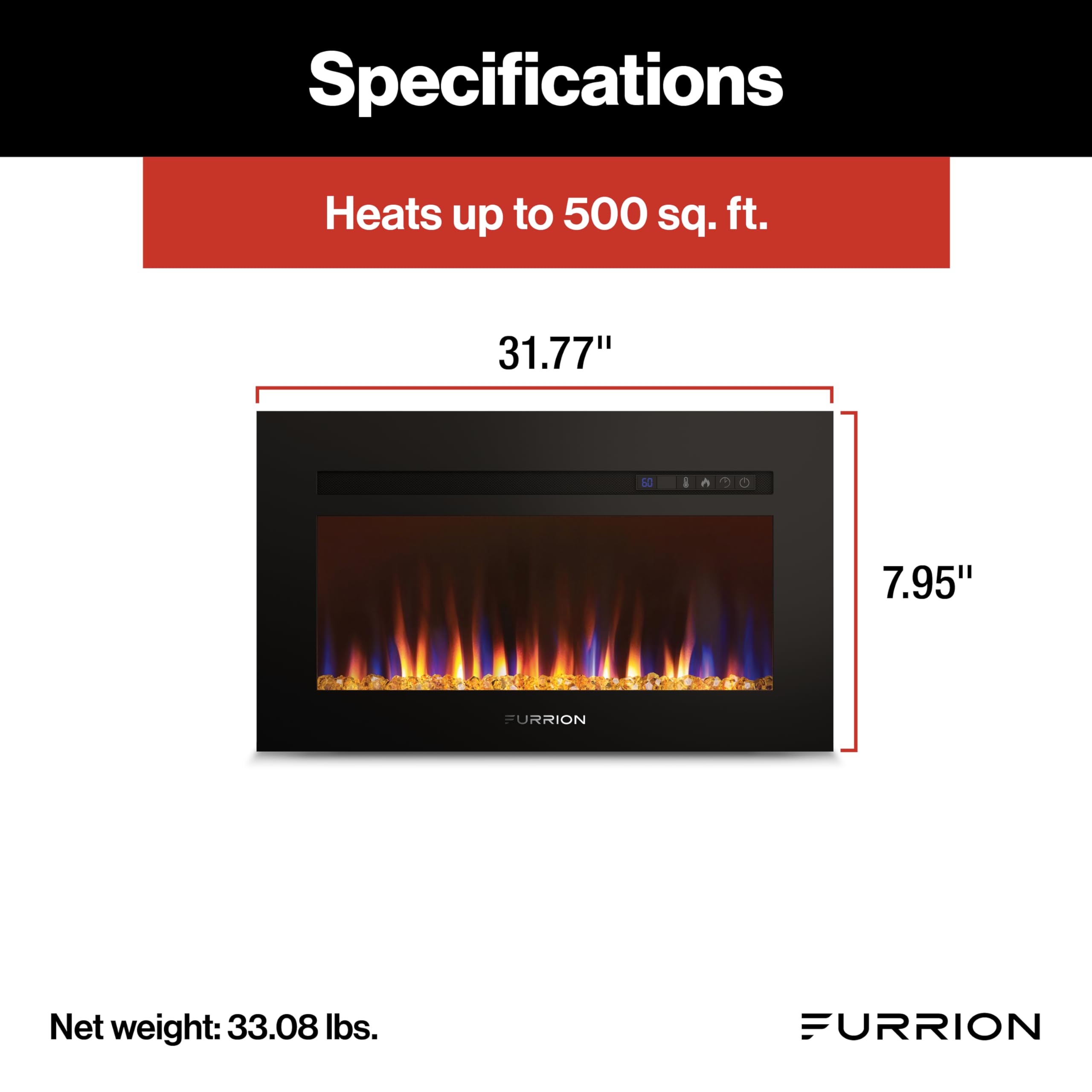 Furrion 30" Electric Fireplace for RV-FF30SC15A-BL