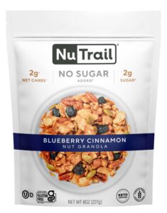nutrail nut granola cereal, blueberry cinnamon, no sugar added, keto, low carb, gluten free, grain free, healthy breakfast 8 oz. 1 count