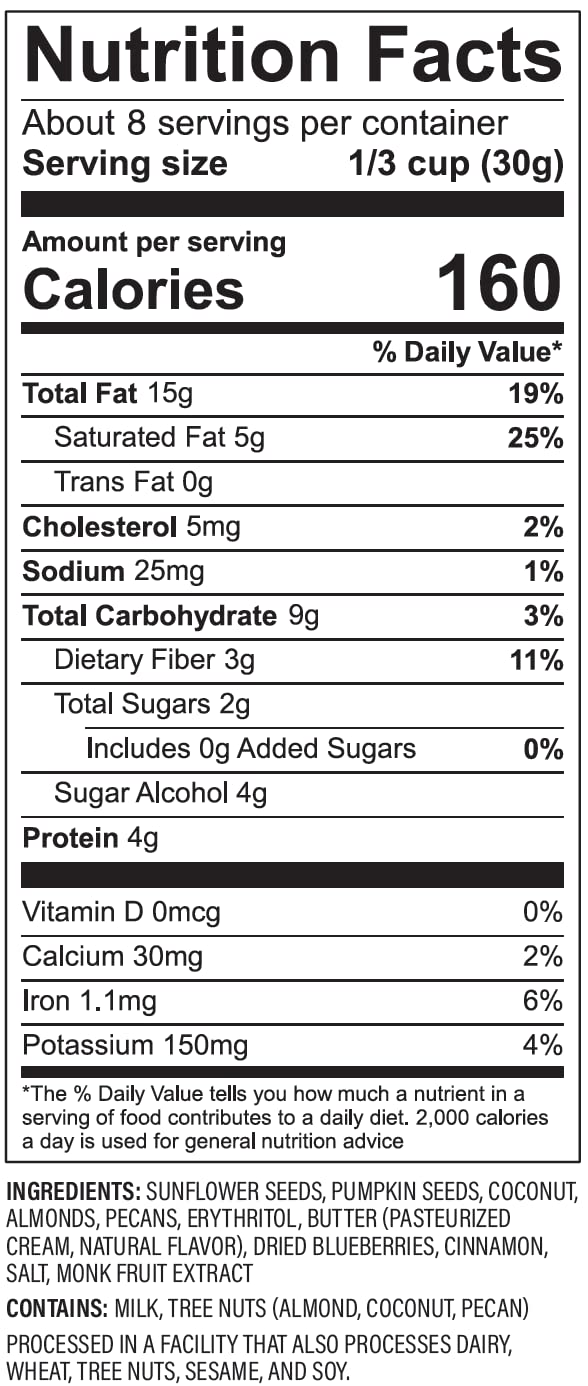 NuTrail Nut Granola Cereal, Blueberry Cinnamon, No Sugar Added, Keto, Low Carb, Gluten Free, Grain Free, Healthy Breakfast 8 oz. 1 Count