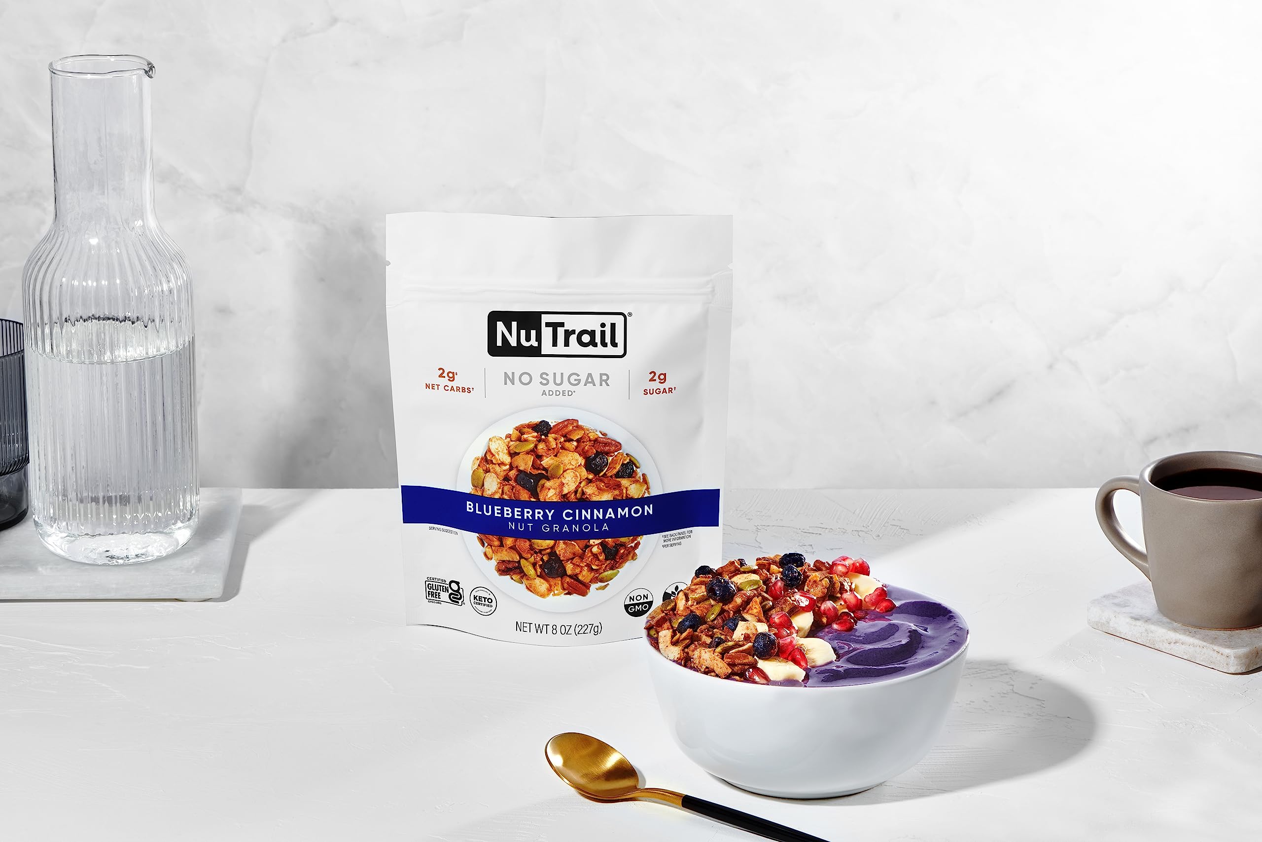 NuTrail Nut Granola Cereal, Blueberry Cinnamon, No Sugar Added, Keto, Low Carb, Gluten Free, Grain Free, Healthy Breakfast 8 oz. 1 Count