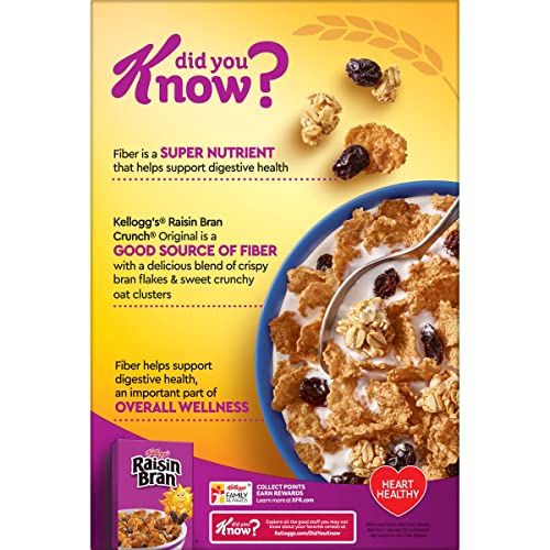 Kellogg's Raisin Bran Crunch Cold Breakfast Cereal, Fiber Cereal, Heart Healthy, Original, 15.9oz Box (1 Box)