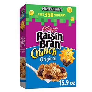 kellogg's raisin bran crunch cold breakfast cereal, fiber cereal, heart healthy, original, 15.9oz box (1 box)