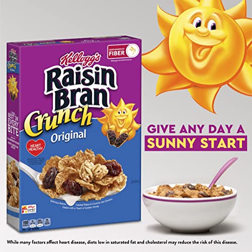 Kellogg's Raisin Bran Crunch Cold Breakfast Cereal, Fiber Cereal, Heart Healthy, Original, 15.9oz Box (1 Box)