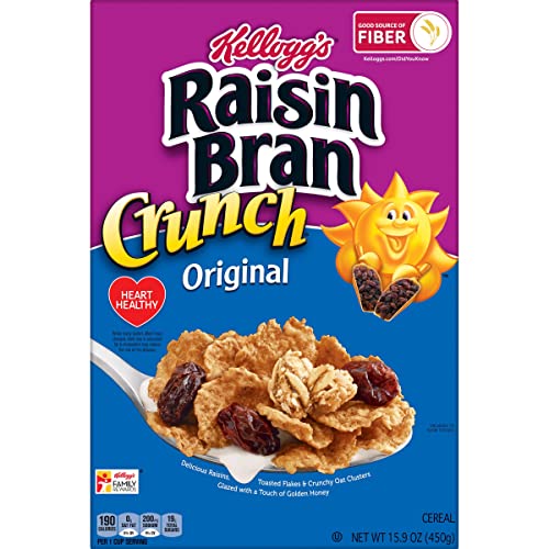 Kellogg's Raisin Bran Crunch Cold Breakfast Cereal, Fiber Cereal, Heart Healthy, Original, 15.9oz Box (1 Box)