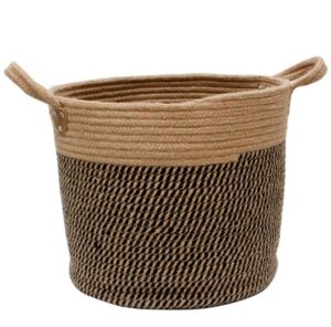 douup cotton hemp rope basket storage with handles, woven laundry basket, natural cotton woven storage basket for diapers, nursery, toys, towels (13.7inchx 11.8inch),brown