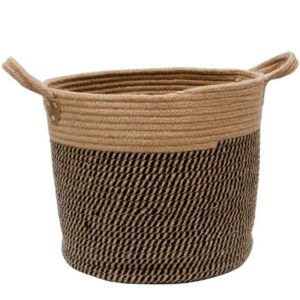 Douup Cotton Hemp Rope Basket Storage with Handles, Woven Laundry Basket, Natural Cotton Woven Storage Basket for Diapers, Nursery, Toys, Towels (13.7Inchx 11.8Inch),Brown