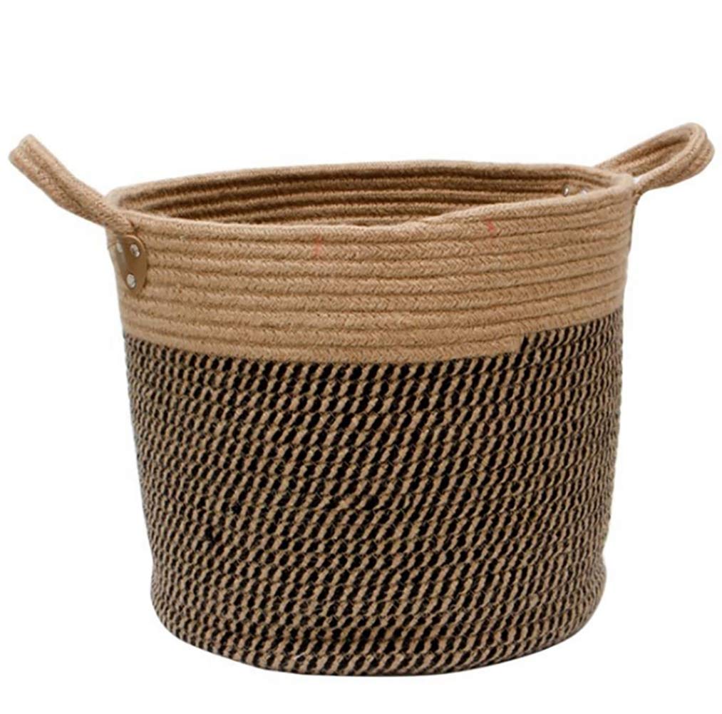 Douup Cotton Hemp Rope Basket Storage with Handles, Woven Laundry Basket, Natural Cotton Woven Storage Basket for Diapers, Nursery, Toys, Towels (13.7Inchx 11.8Inch),Brown