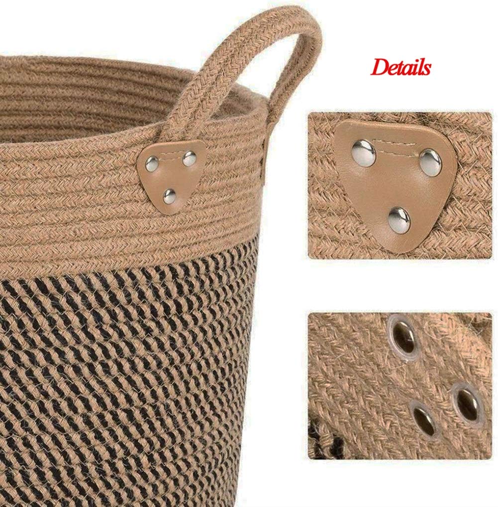 Douup Cotton Hemp Rope Basket Storage with Handles, Woven Laundry Basket, Natural Cotton Woven Storage Basket for Diapers, Nursery, Toys, Towels (13.7Inchx 11.8Inch),Brown