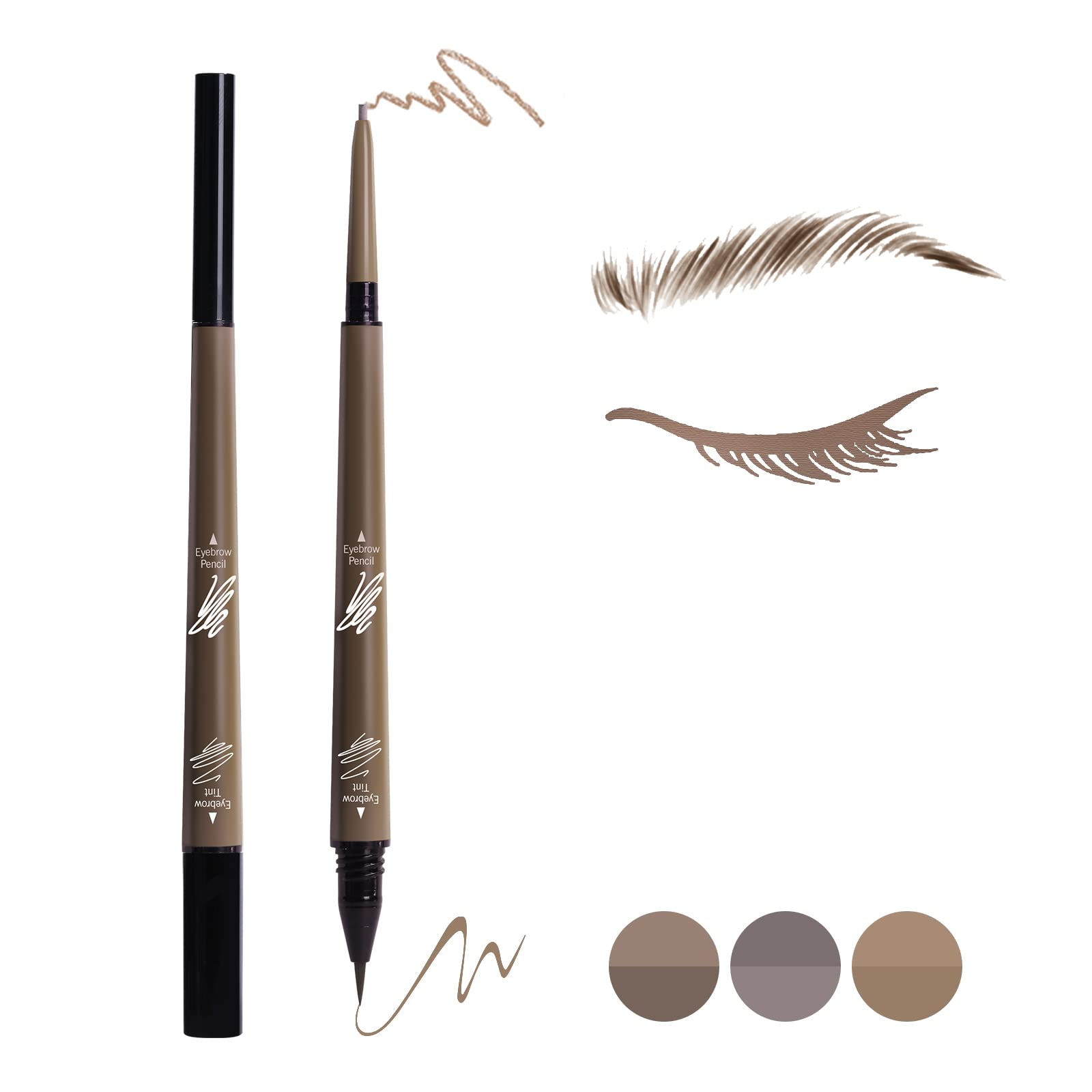 Music Flower 2 in 1 Eyebrow Pencil - Waterproof & Long Lasting Liquid Eyebrow Pen - Dual Ended Pencil Fills and Defines Brow Tint with the Precision & Definition of Microblading, Brown