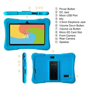 PRITOM K7 Kids Tablet, 4GB+32GB, Android 13 Toddler Tablet with WiFi, Dual Camera, Education, Games, Kids Software Pre-Installed, Parental Control, Blue