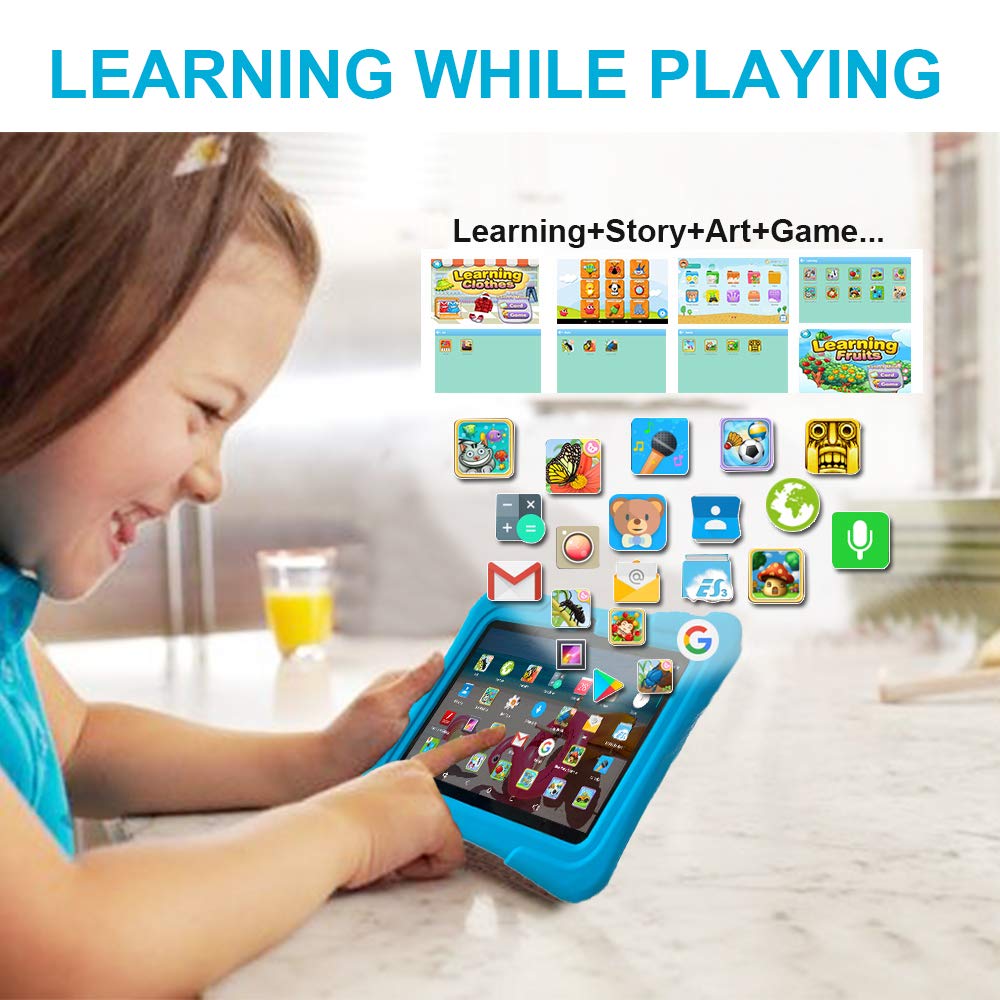 PRITOM K7 Kids Tablet, 4GB+32GB, Android 13 Toddler Tablet with WiFi, Dual Camera, Education, Games, Kids Software Pre-Installed, Parental Control, Blue