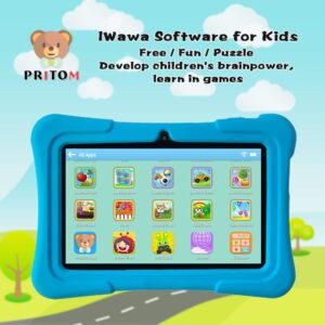 PRITOM K7 Kids Tablet, 4GB+32GB, Android 13 Toddler Tablet with WiFi, Dual Camera, Education, Games, Kids Software Pre-Installed, Parental Control, Blue