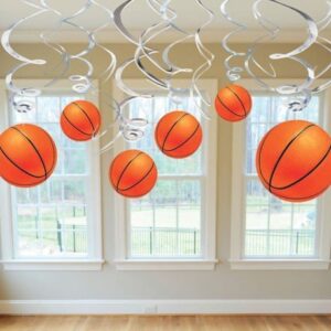 36Ct Basketball Hanging Swirl Decorations - Basketball Themed Party Supplies Hanging Party Decorations, Boy Birthday Party Decorations