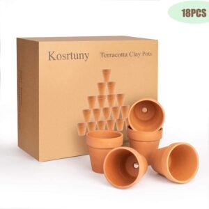 Kosrtuny 3 Inches Terracotta Clay Pots Pack of 18 pcs- Pottery Fleshy Flower Planter with Drainage Hole，for DIY Home and Office Desktop/Windowsill/Ornament Decoration Wedding