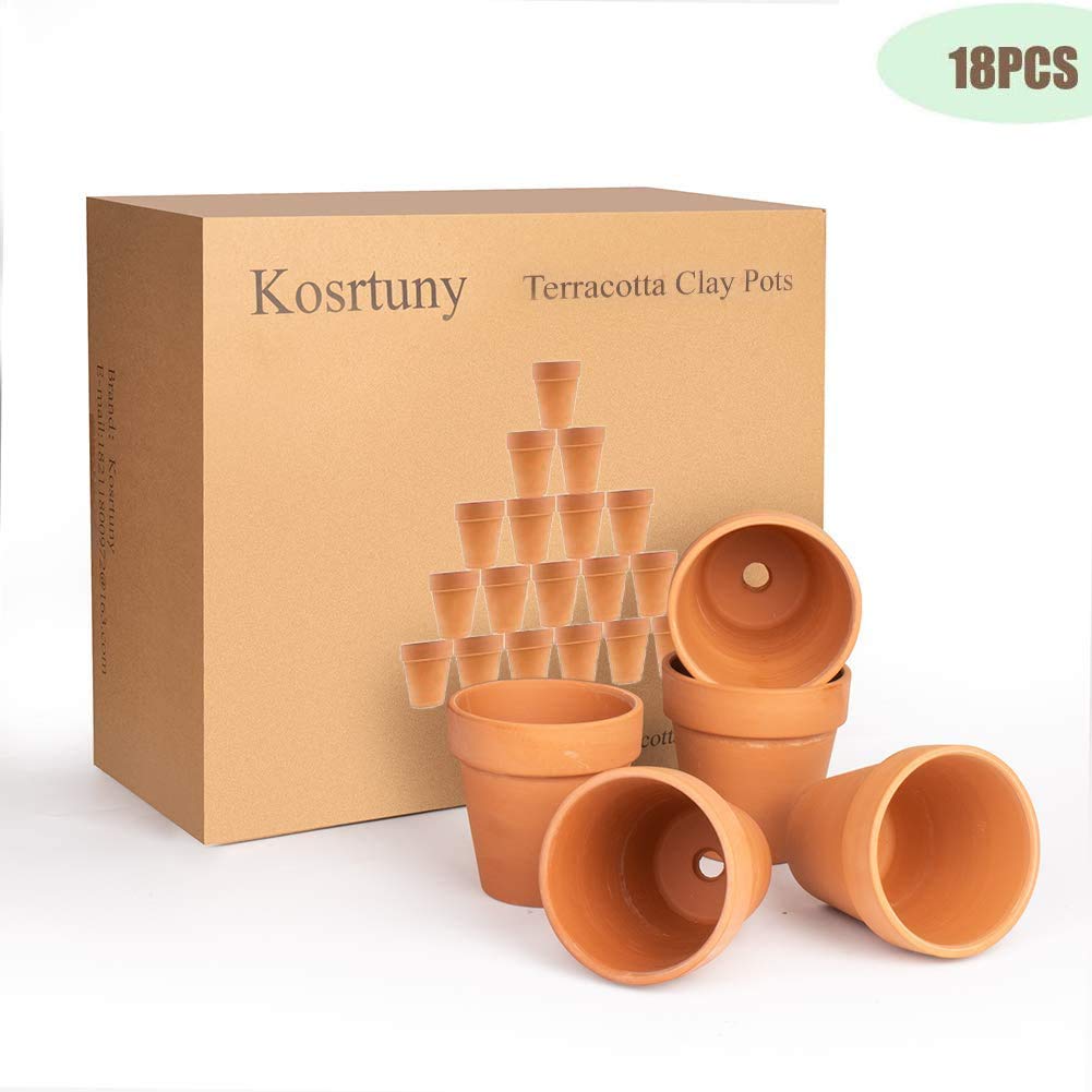 Kosrtuny 3 Inches Terracotta Clay Pots Pack of 18 pcs- Pottery Fleshy Flower Planter with Drainage Hole，for DIY Home and Office Desktop/Windowsill/Ornament Decoration Wedding