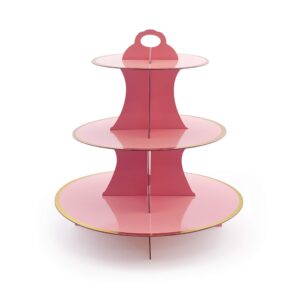 3-tier pink round cardboard cupcake stand (12"w x 13.5"h) baby shower birthday wedding special event decoration