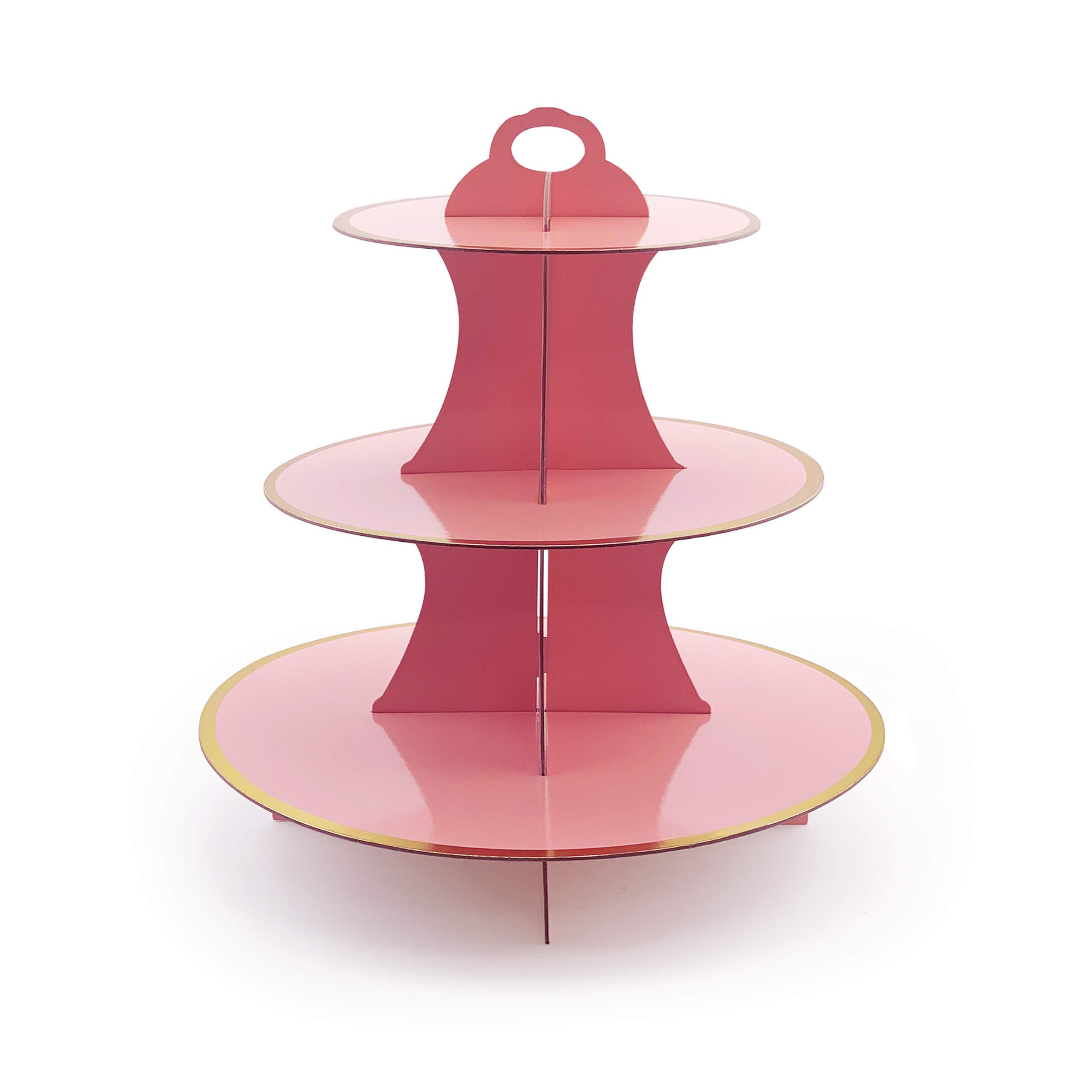 3-Tier Pink Round Cardboard Cupcake Stand (12"W x 13.5"H) Baby Shower Birthday Wedding Special Event Decoration