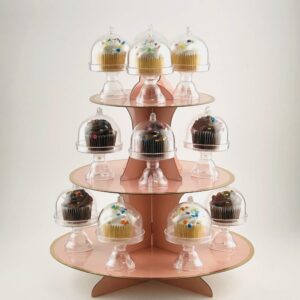 3-Tier Pink Round Cardboard Cupcake Stand (12"W x 13.5"H) Baby Shower Birthday Wedding Special Event Decoration