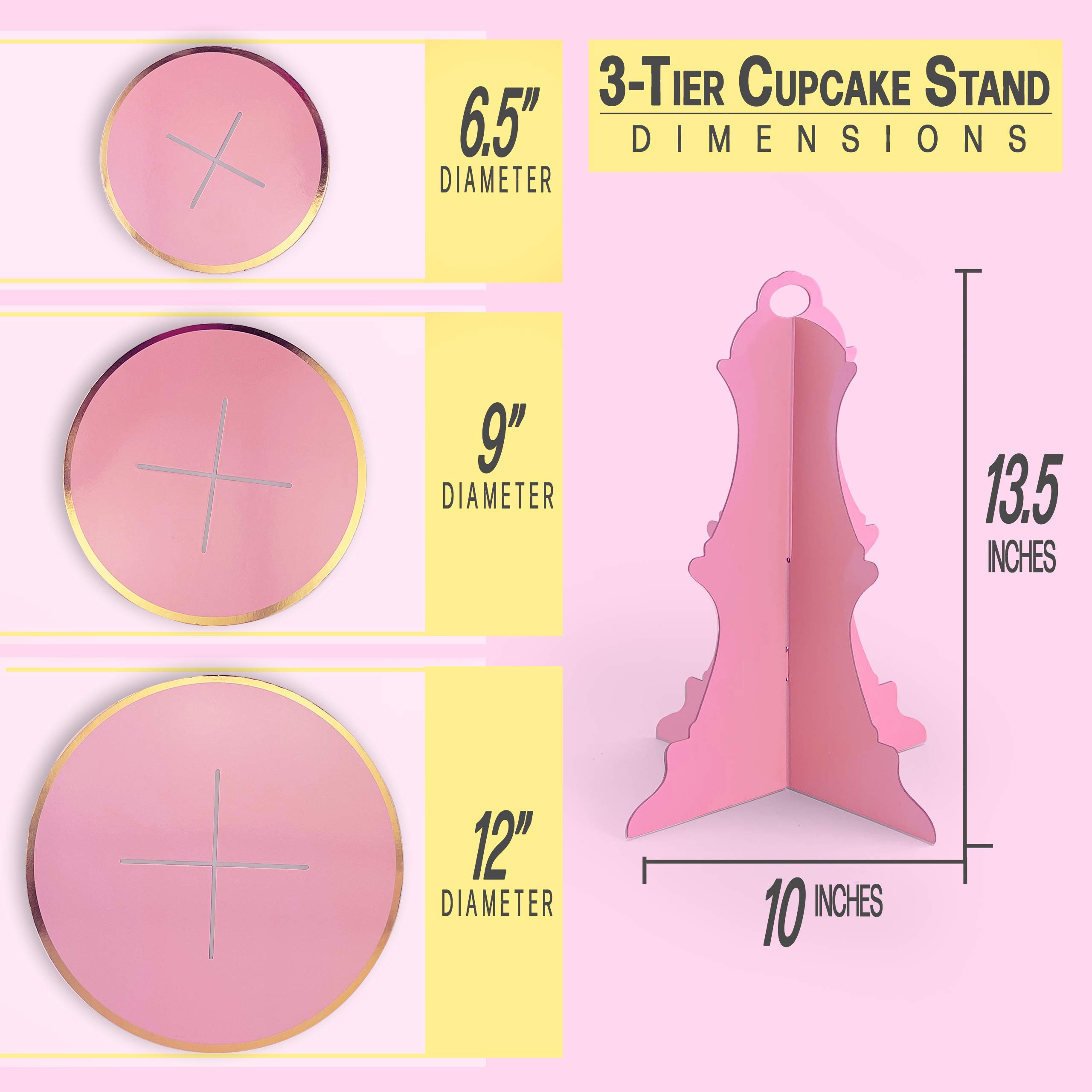 3-Tier Pink Round Cardboard Cupcake Stand (12"W x 13.5"H) Baby Shower Birthday Wedding Special Event Decoration