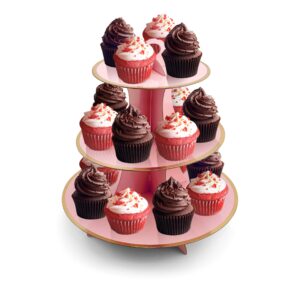 3-Tier Pink Round Cardboard Cupcake Stand (12"W x 13.5"H) Baby Shower Birthday Wedding Special Event Decoration