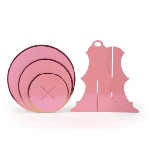 3-Tier Pink Round Cardboard Cupcake Stand (12"W x 13.5"H) Baby Shower Birthday Wedding Special Event Decoration