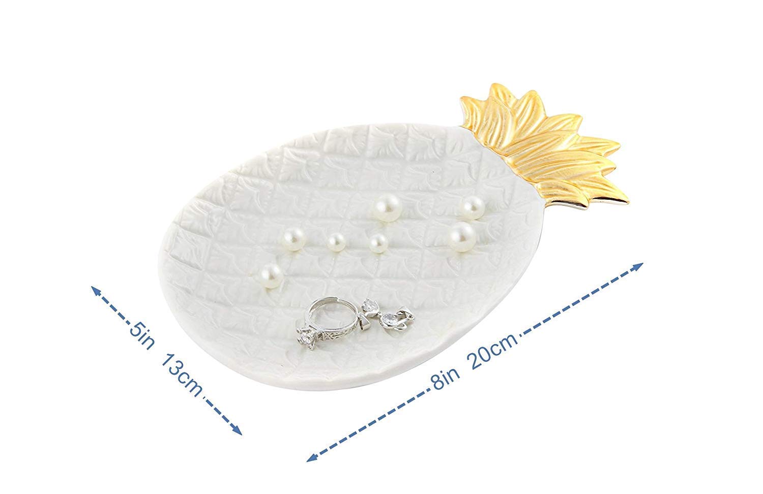 Lependor Ceramic Plate Jewelry Tray Jewelry Holder Jewelry Display - Ring Dish - Organizer for Keys - Phone - Jewelry - Watch - Wallet -Trinket - Best Wedding/Birthday - Big Size White Pineapple