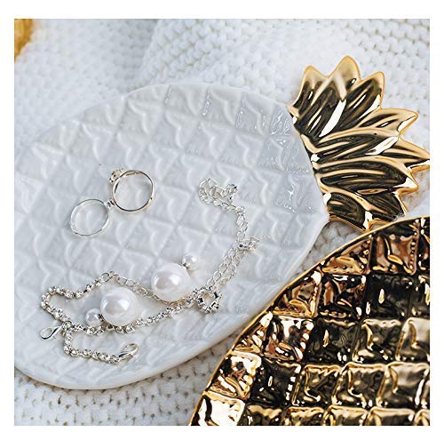 Lependor Ceramic Plate Jewelry Tray Jewelry Holder Jewelry Display - Ring Dish - Organizer for Keys - Phone - Jewelry - Watch - Wallet -Trinket - Best Wedding/Birthday - Big Size White Pineapple