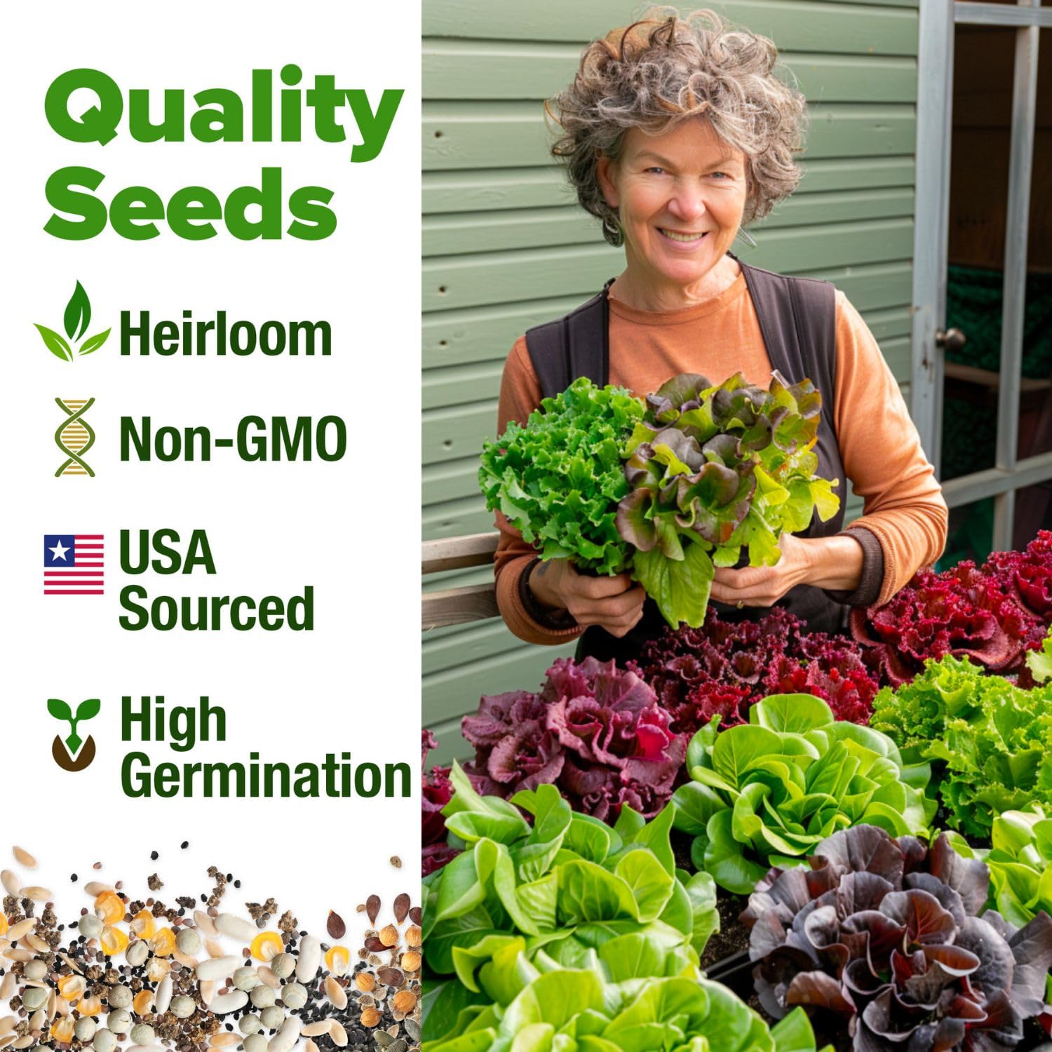 5,000+ Heirloom Lettuce Seeds for Planting Indoors - 95% Germination, Non-GMO Greens Seeds, (10 Varieties): Kale, Spinach, Butter, Romaine, Arugula & More - Lettuce Seeds for Hydroponic Home Garden