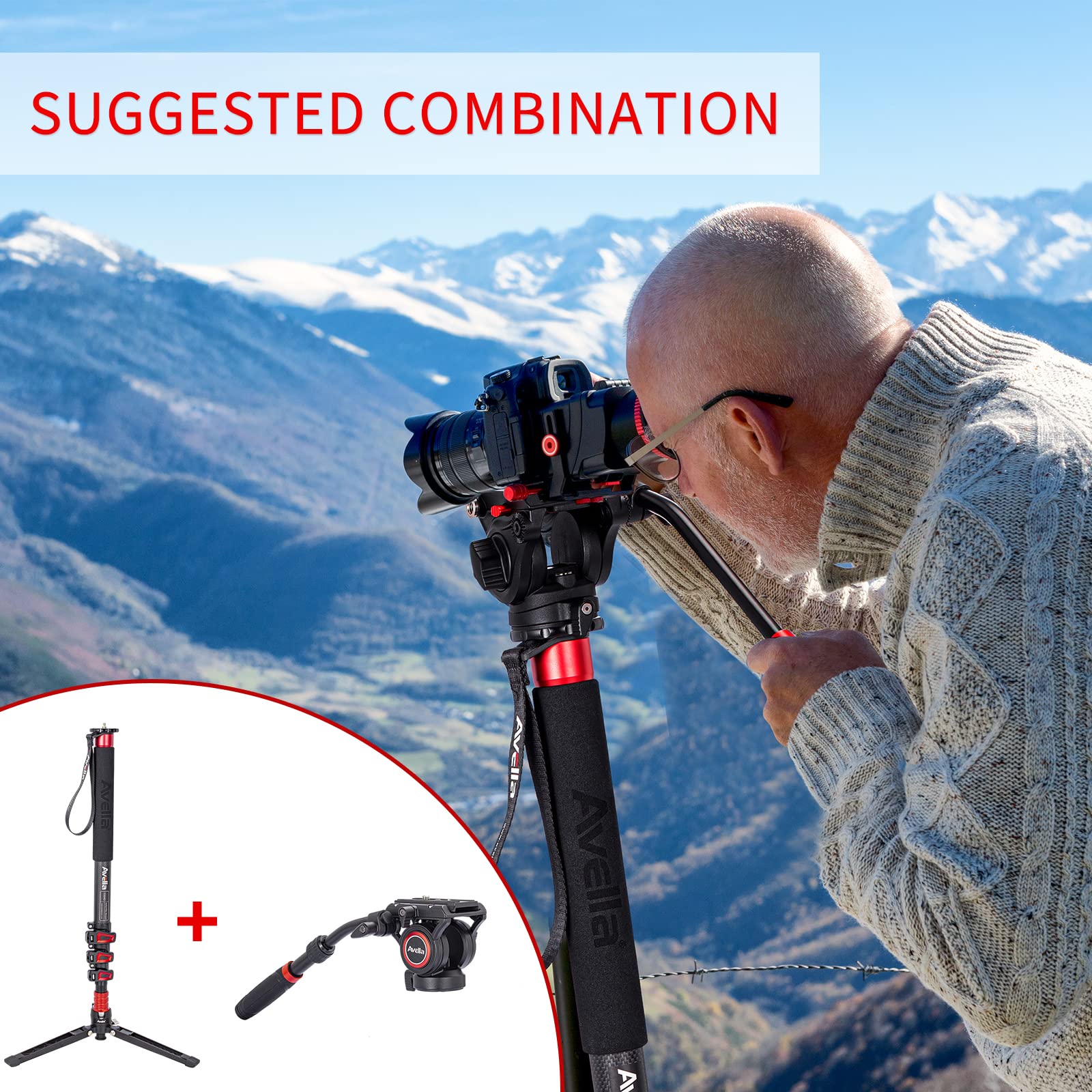 Avella C324D Carbon Fiber 67 Inch Camera Monopod Professional Telescopic Video Monopods Base Tripod for Canon Nikon Sony Olympus Panasonic DSLR Camera