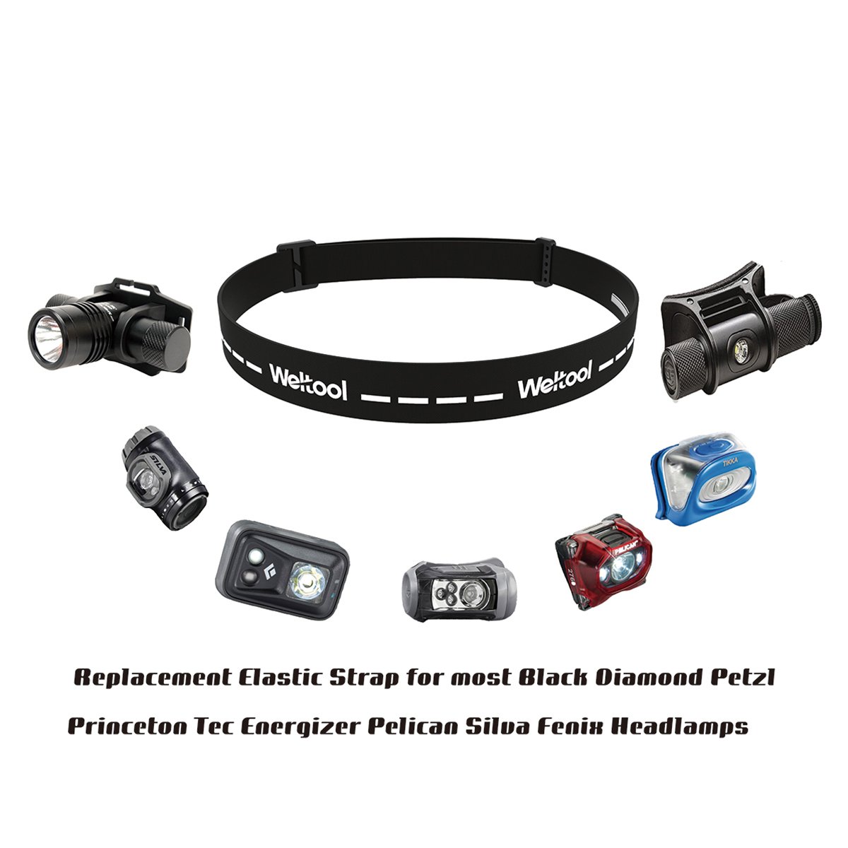 Weltool Elastic Headlamp Strap Replacement Headband for Most Black Diamond Petzl Energizer Pelican Fenix Headlamps 1”Width Comfortable Band