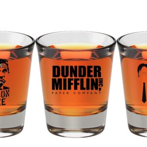 The Office Merchandise Shot Glass Gift Set - Prison Mike, Dunder Mifflin, & Bears Beets Battlestar Galactica - The Office Gifts for Men and Women