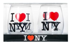 set of 2 officially licensed i love new york stemless wine glasses