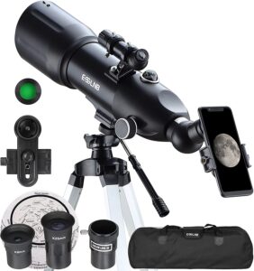 esslnb telescopes for adults & kids astronomy, 80mm astronomical travel telescopes with moon filter, erect image, 10 times refractor, tripod and carrying bag for astronomy beginners (40080 telescope)