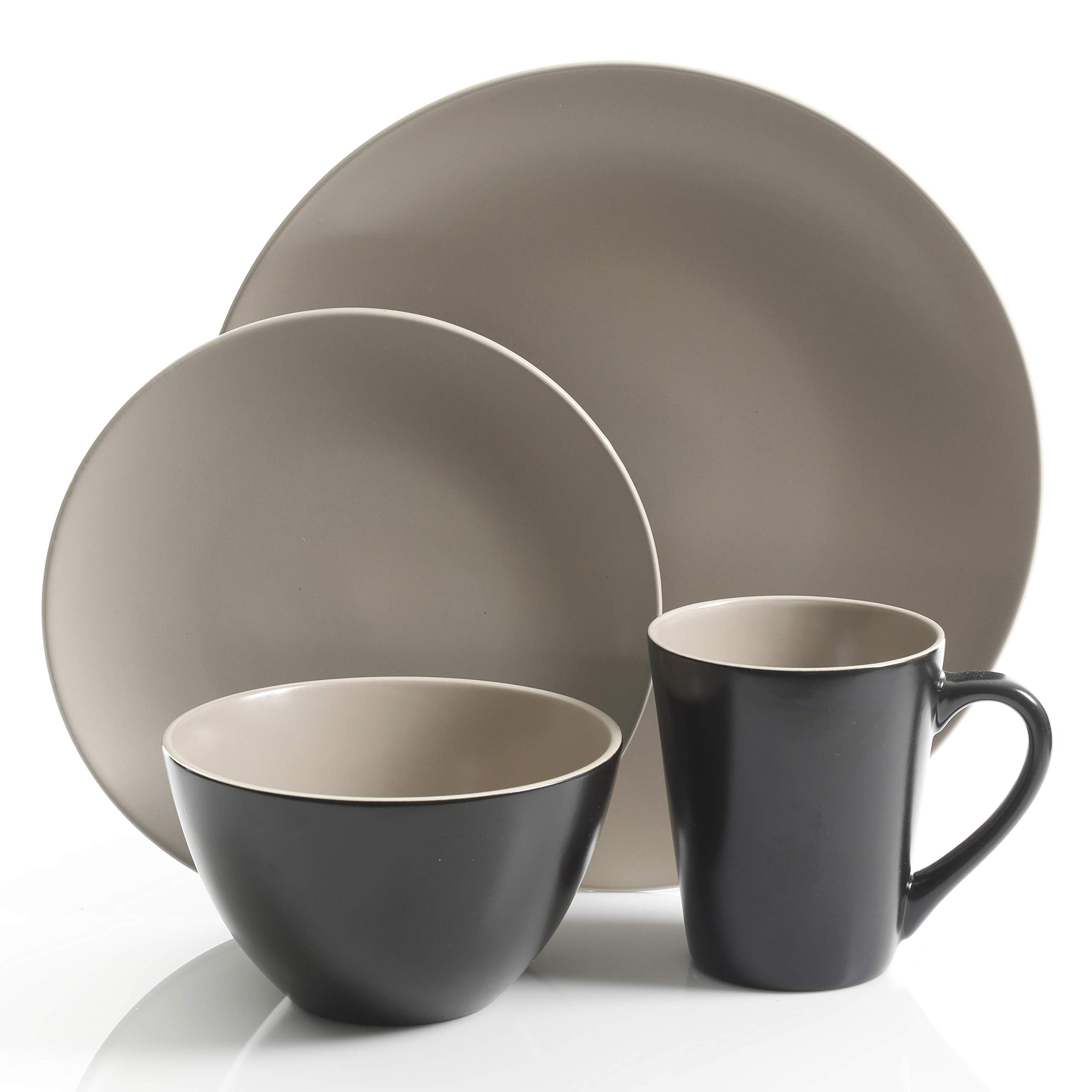 Gibson Soho Lounge Soho Lounge Matte Dinnerware Set, Service for 4 (16pcs), Two-Tone Taupe