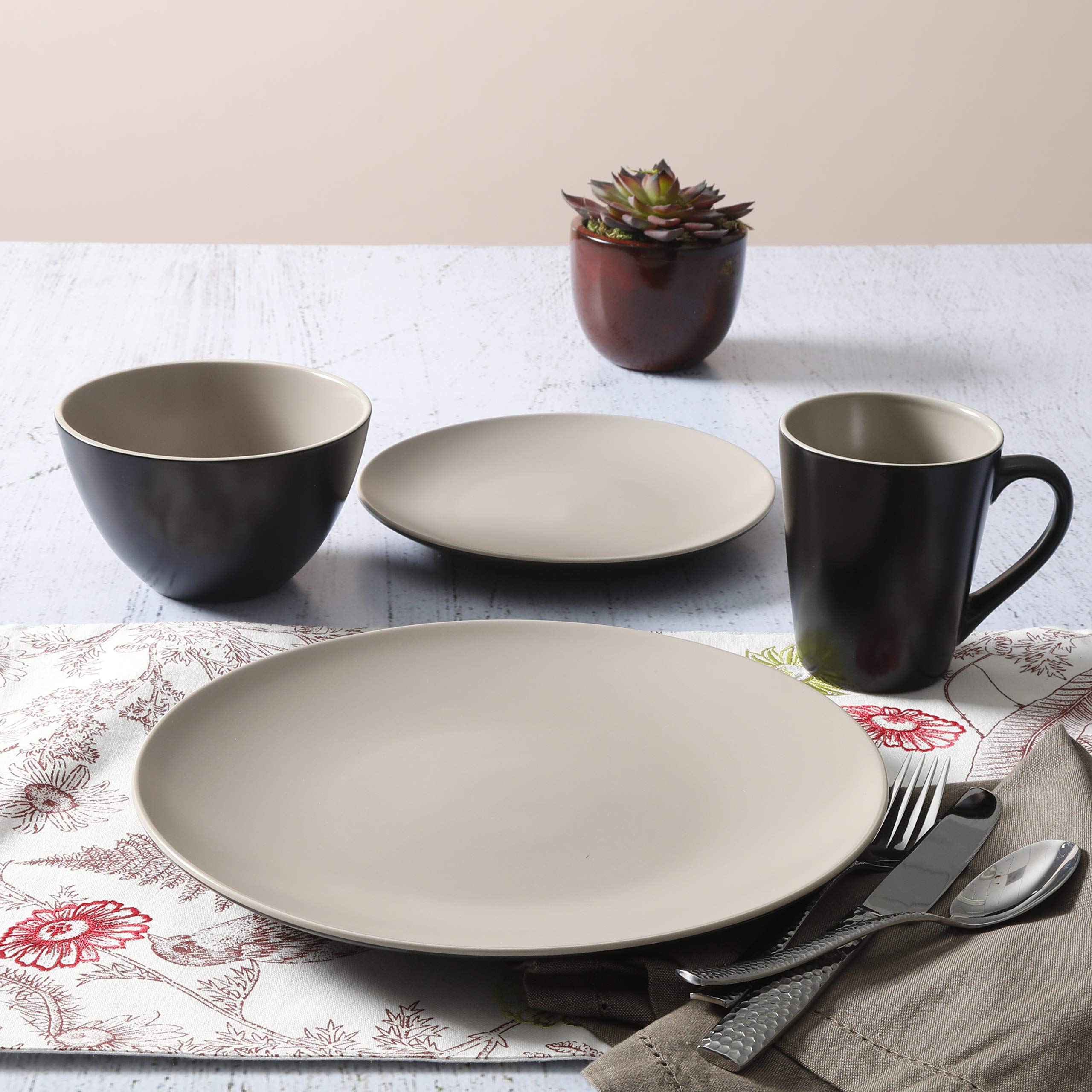 Gibson Soho Lounge Soho Lounge Matte Dinnerware Set, Service for 4 (16pcs), Two-Tone Taupe