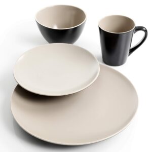 Gibson Soho Lounge Soho Lounge Matte Dinnerware Set, Service for 4 (16pcs), Two-Tone Taupe